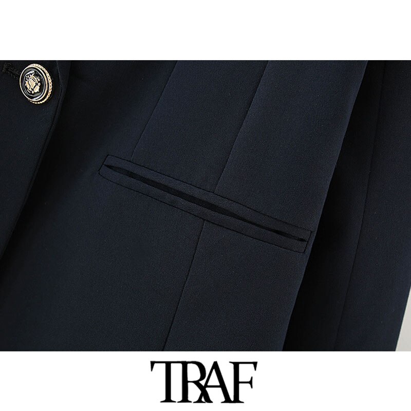 Traf kvinder kontortøj dobbeltradet blazer frakke vintage langærmede lommer kvindeligt overtøj smarte toppe