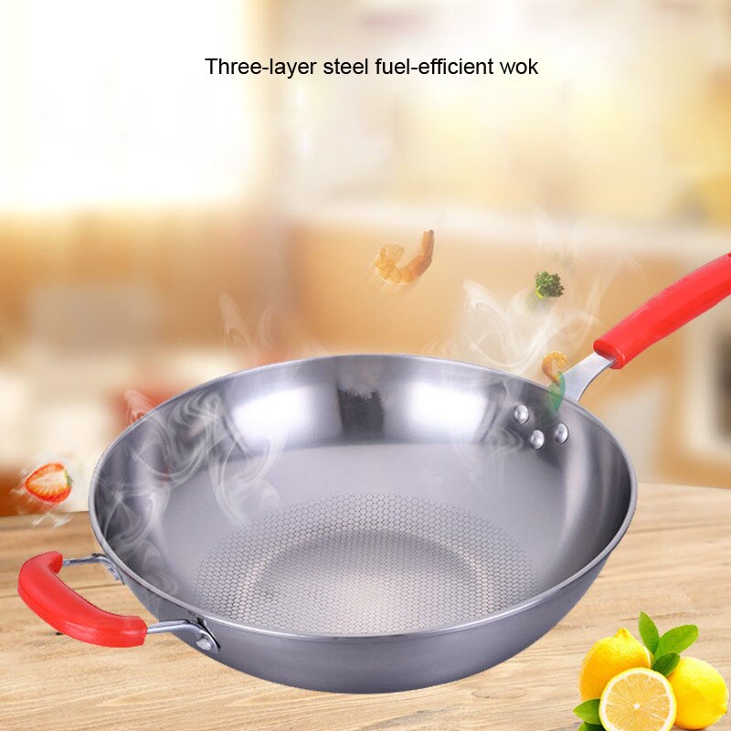 Geetest stegepande non-stick pande bagpå rustfrit stål wok 32/34cm husholdnings wok ingen olie røg gryde non-stick gryde