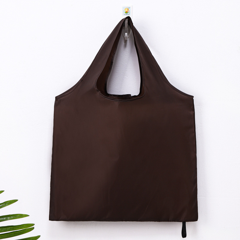 Bolsa de compras plegable ecológica grande, bolso de hombro portátil reutilizable para viajes, comestibles, bolsa de comestibles simple de color sólido: Castaño