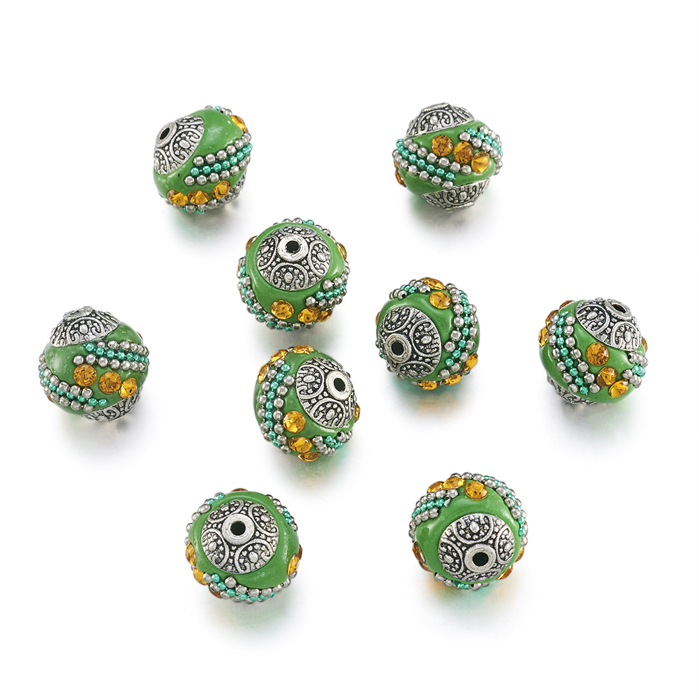 10 peças 14-15mm contas redondas soltas feitas à mão indonésia para fazer jóias pulseira diy com núcleos de liga banhados a prata antiga: Vermelho