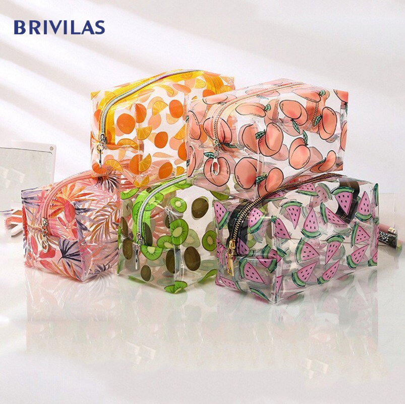 Brivilas bolsa de cosméticos transparente, bolsa feminina impermeável portátil para maquiagem, sacola de viagem, itens de higiene pessoal