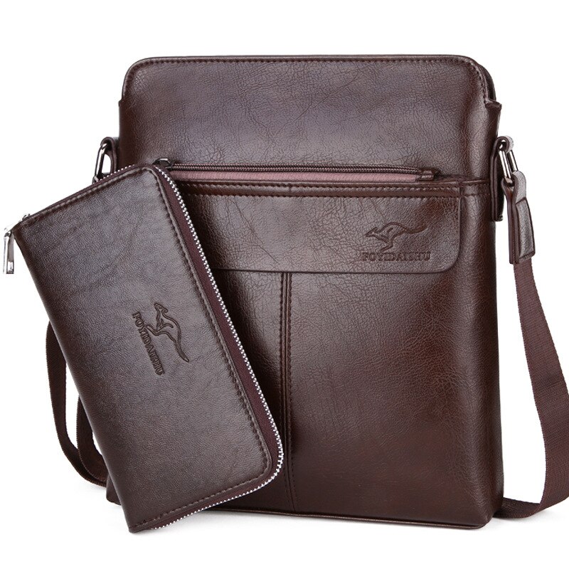 Mænds taske mænds håndtasker forretningstaske lodret pu læder skulder messenger taske til mand med lommebog lomme lsh 735: Brun med tegnebog