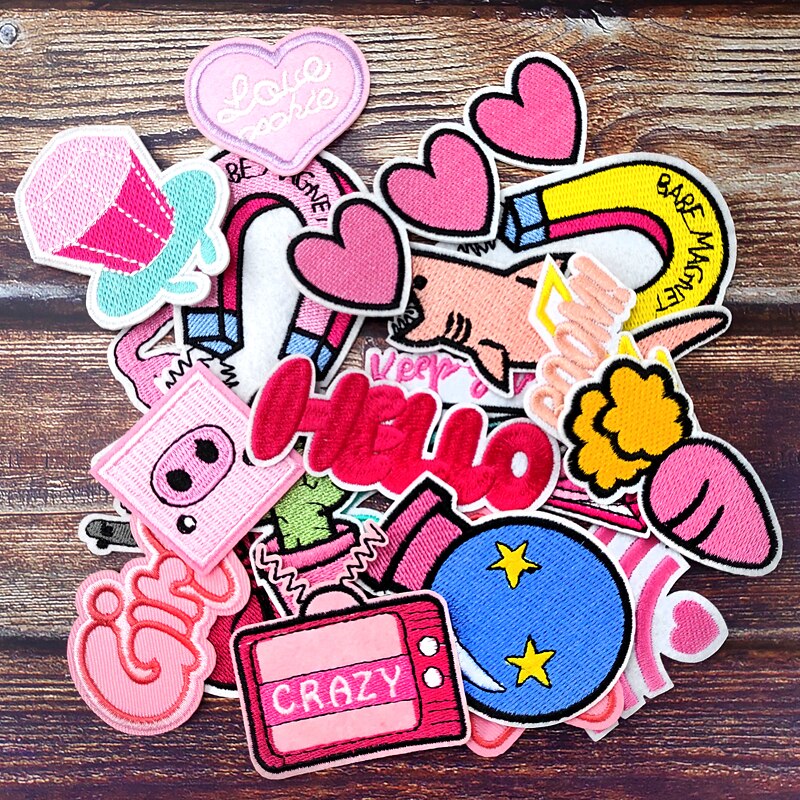 Patchs brodés HELLO HEART Cactus pour T-Shirt, autocollants pour vêtements et Jeans, Badges, BOOM, fille folle