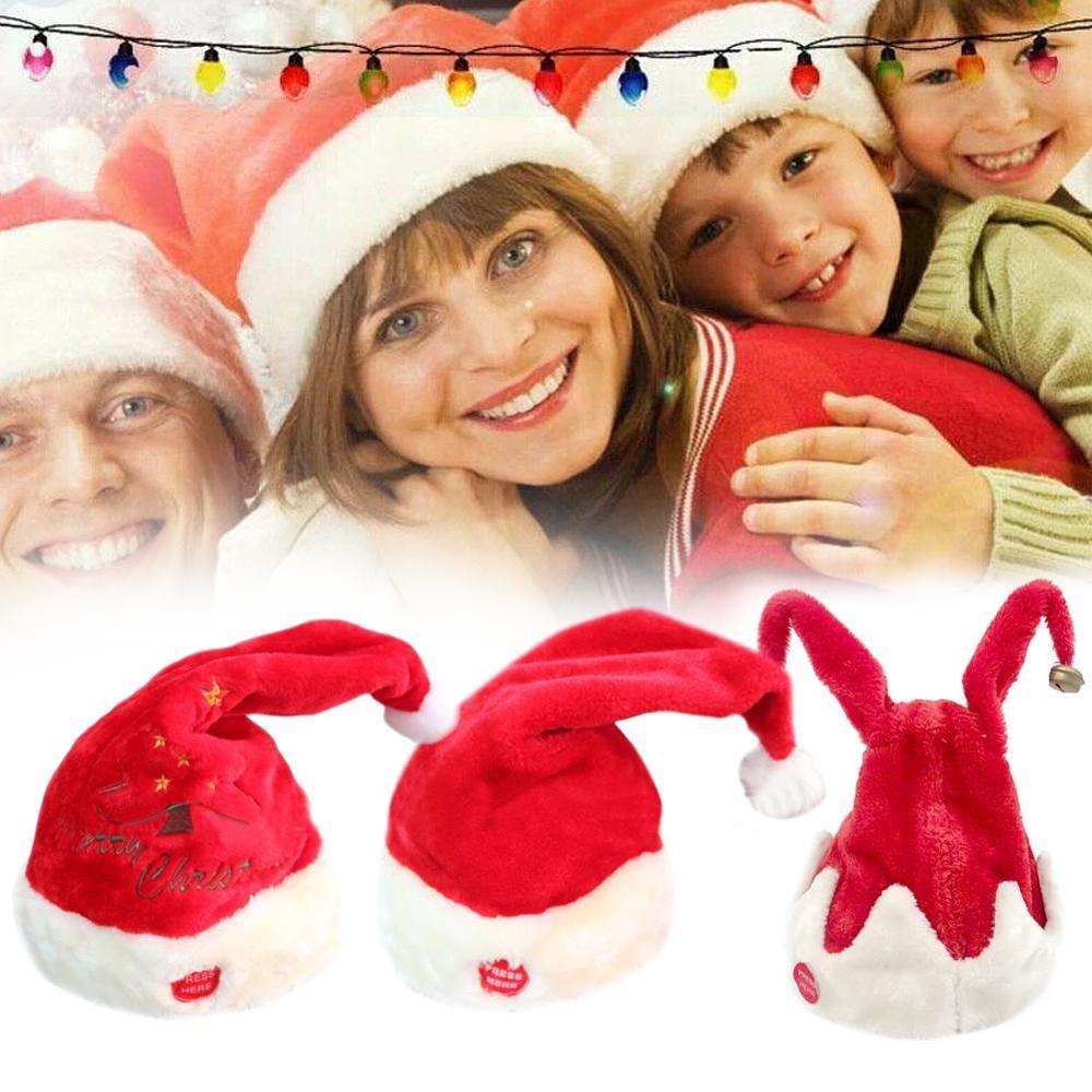 Elektrische Kerst Hoed Rood Fluwelen Muziek Swing Cap Kerstdag Partij Decoratie Kerst Cadeau