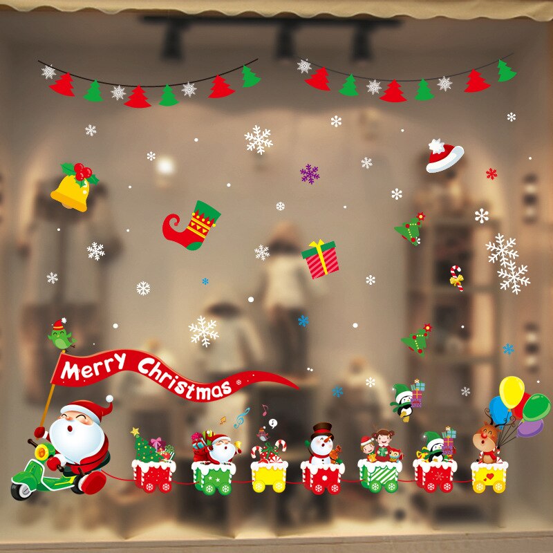 Glædelig jul vinduesglasklistermærker gør-det-selv-aftagelige wallsticker julemand snemand jul julefest indretning til hjemmebutik: Tl11