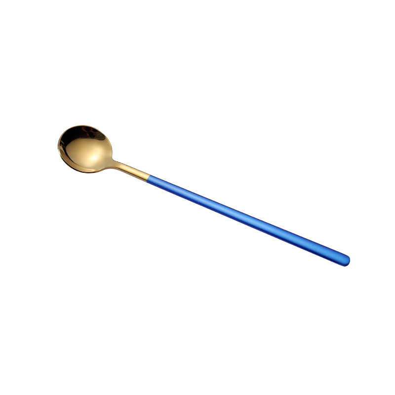 Long Handle Stainless Steel Dinnerware Spoon Tea Spoon Dessert Coffee Ice Cream Spoons Kitchen Accessories Bar Tools: Blue