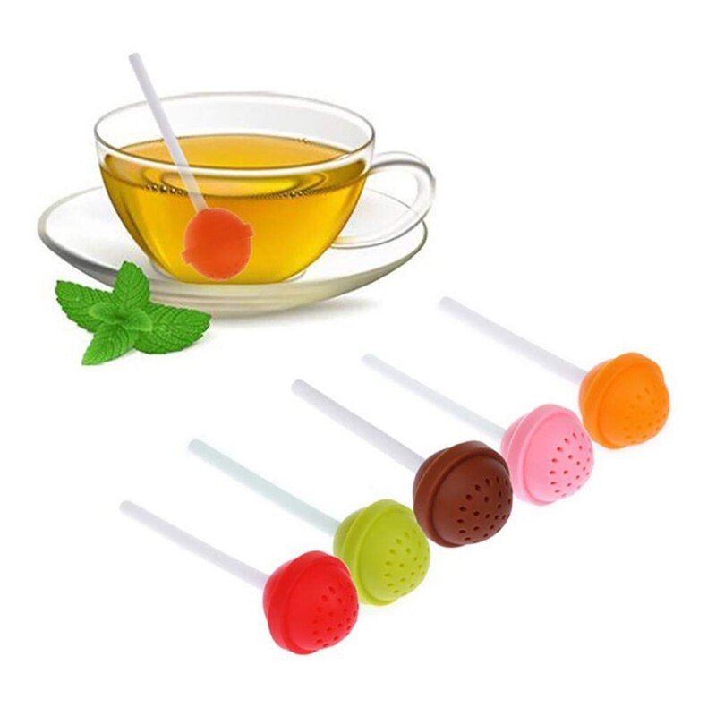 Silicone Thee-ei 5 Kleuren Lollipop Vorm Herbruikbare Siliconen Thee Blad Filter Diffuser Keuken Theewaar Accessoires