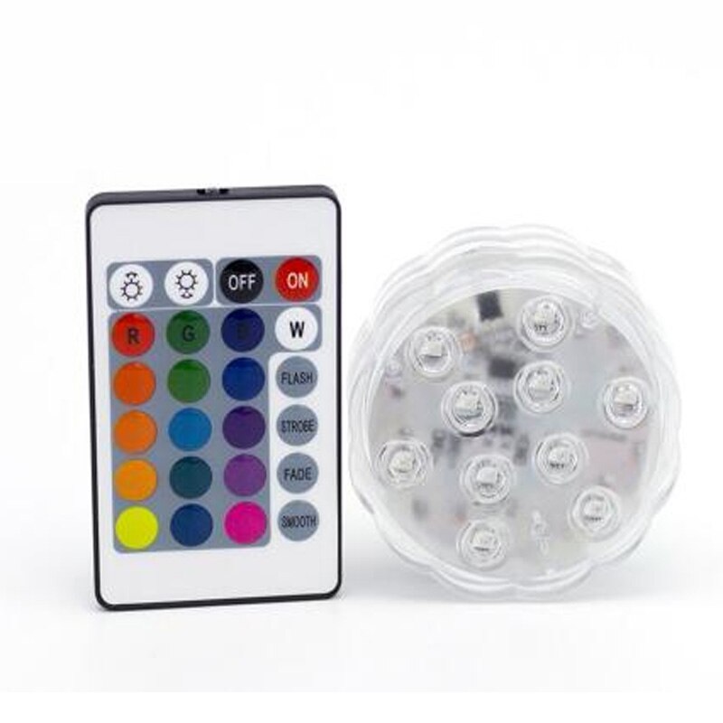 16 farver rgb 10 led undervands natlampe batteri  + 24 nøgle ir fjernbetjening nedsænket lys holdbar led pære bærbar fødselsdag: Stor en