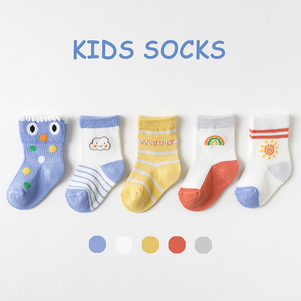 5 pz/set calzini da ragazzo a metà tubo da 0 a 6 anni calzini antiscivolo per bambini in cotone per bambini calzini Unisex traspiranti primavera autunno