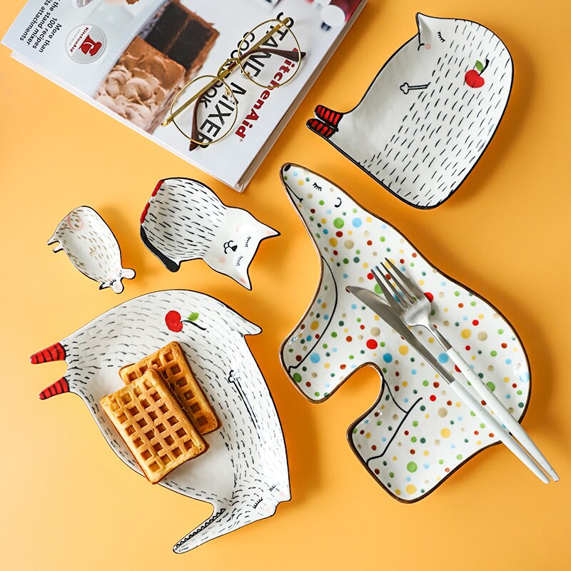 Kitchen Ceramic Plates Cartoon Cute Ceramic Children Breakfast Bowl Dish Dessert Fruit Snack Plate Animal Cutlery Bowl Tableware