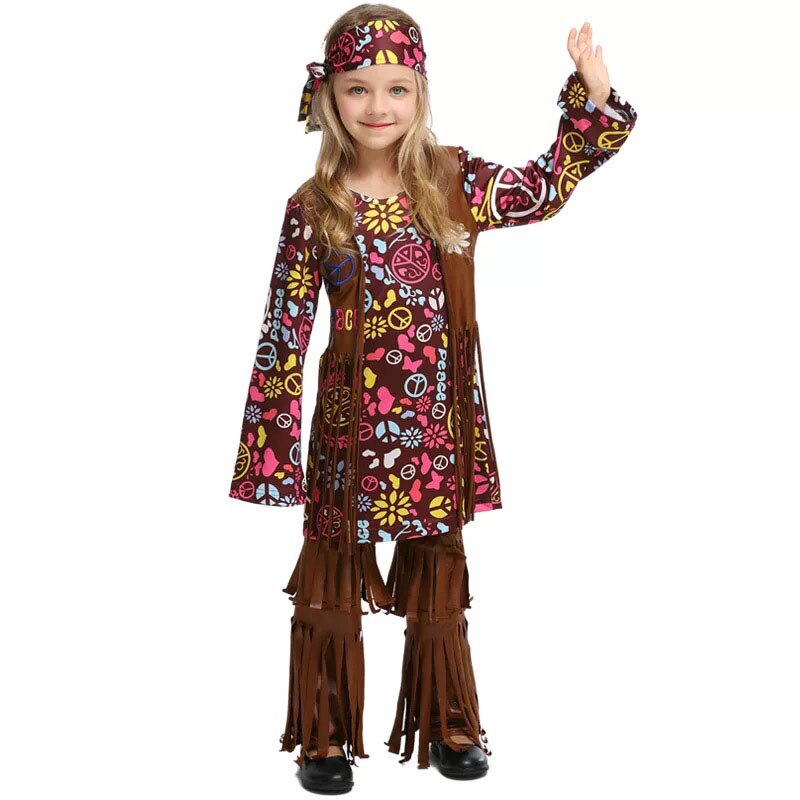Halloween Hippie Kostuum Meisjes Kids Kind 60 s 70 s Vrede en Liefde Party Carnaval Fancy Dress