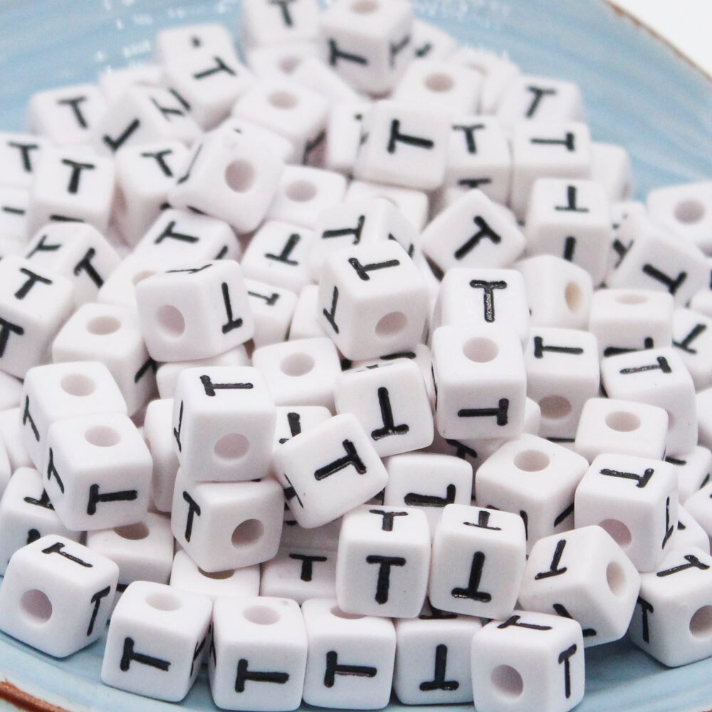 CHONGAI 550 Uds cubo acrílico cuentas con letras un solo alfabeto A-Z pulsera cuadrada blanca fabricación de joyas cuentas 10*10mm: Rosa claro