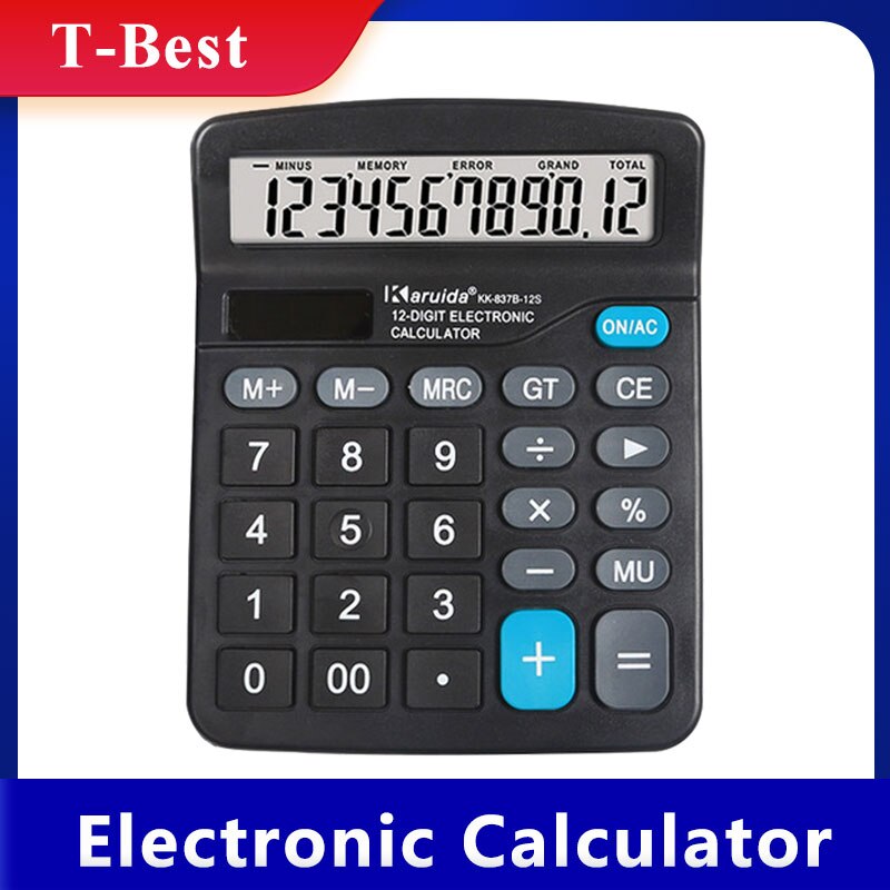 Desktop Electronic Calculator Standard Function Basic Counter with 12-Digits Large LCD Display Big Buttons Dual Powers Solar
