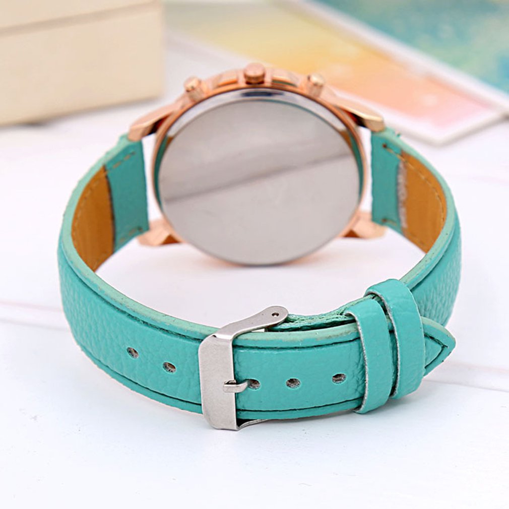 Merk multifunctioneel analoog ronde grote wijzerplaat quartz leren band horloge polshorloge kleurrijke band