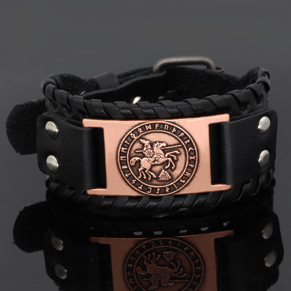 nordisch Wikinger Odin reiten Sleipni Rune leder amulett Armbinde-einstellbare größe 19-31 cm: honghei