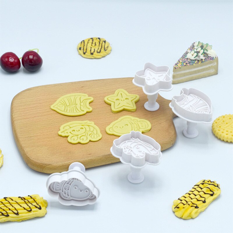 4pcs Ocean Cookie Cutter Jellyfish Seahorse Clownfish Octopus Starfish Fondant Stamp Baking Mold Ocean Theme Cake Decor Tool