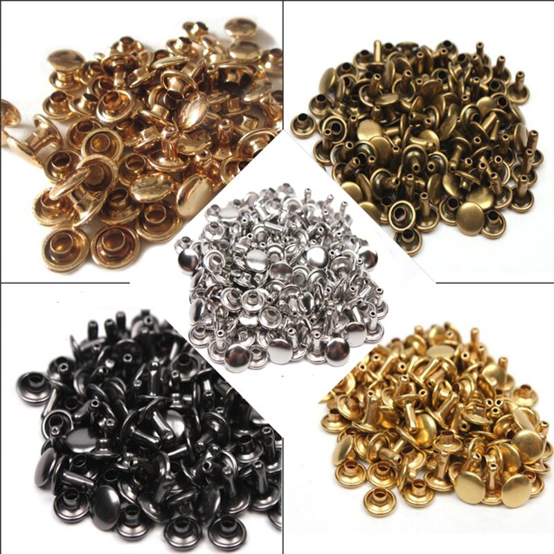 Leather Rivets Kit 100 Sets Double Cap Brass Rivets Studs