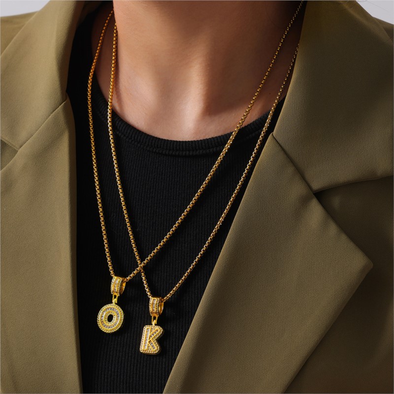 26 Letters Pendant Necklace For Women Men Unisex Stainless Steel 18K Gold Plated Waterproof Long Necklaces Couples Neck Chain