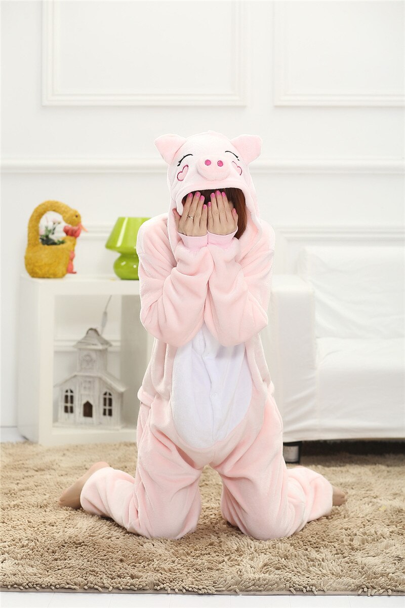 Animal Pig Onesie Adult Teenagers Women Pijama Kigurum Pajamas Flannel Warm Soft Pink Onepiece Night Home Party Jumpsuit