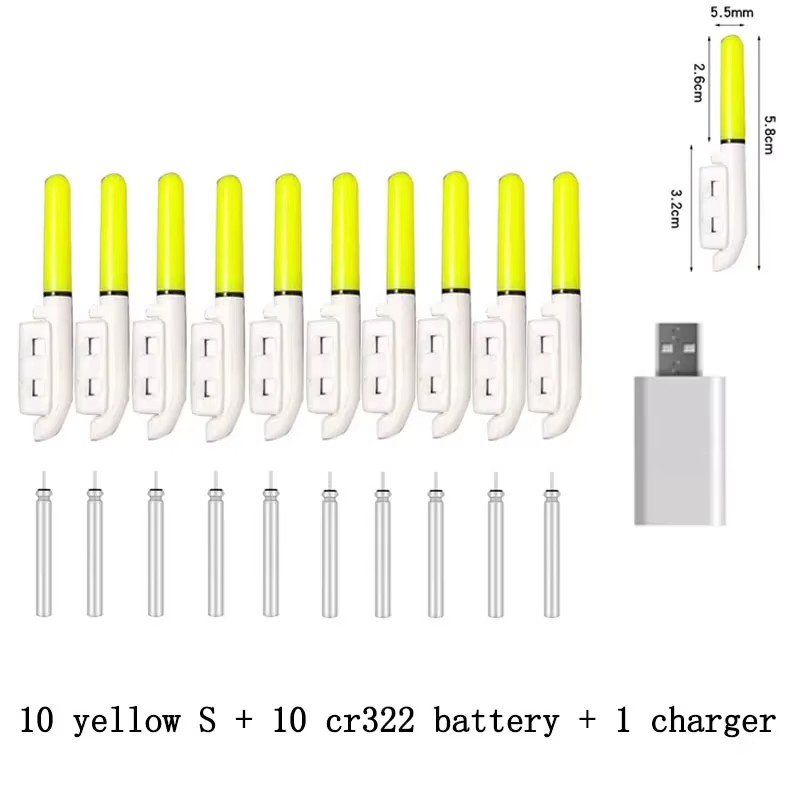 10 st/parti elektronisk ljuspinne med uppladdningsbart batteri, klämma på fiskespö, lysande lampa  a578  cr322 / cr425: VinrÃÂ¶d
