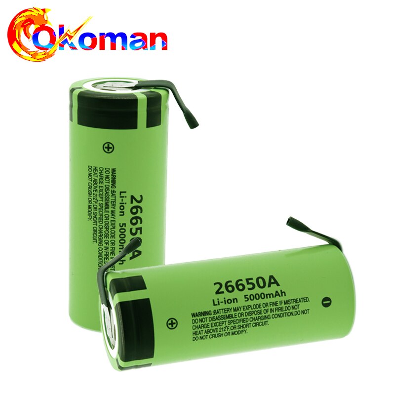 100% Batterij Voor 26650A 3.7V 5000Mah Hoge Capaciteit 26650 Li-Ion Oplaadbare Batterijen + Diy Nikkel Lakens