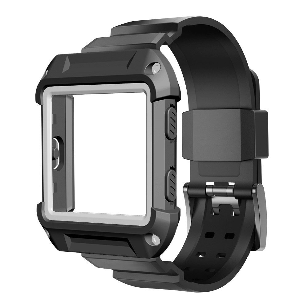 2 i 1 silikonreim + koffertdeksel ramme klokkeremmer for fitbit blaze smart klokkerem sport utendørs rem erstatning klokkerem: Hvit