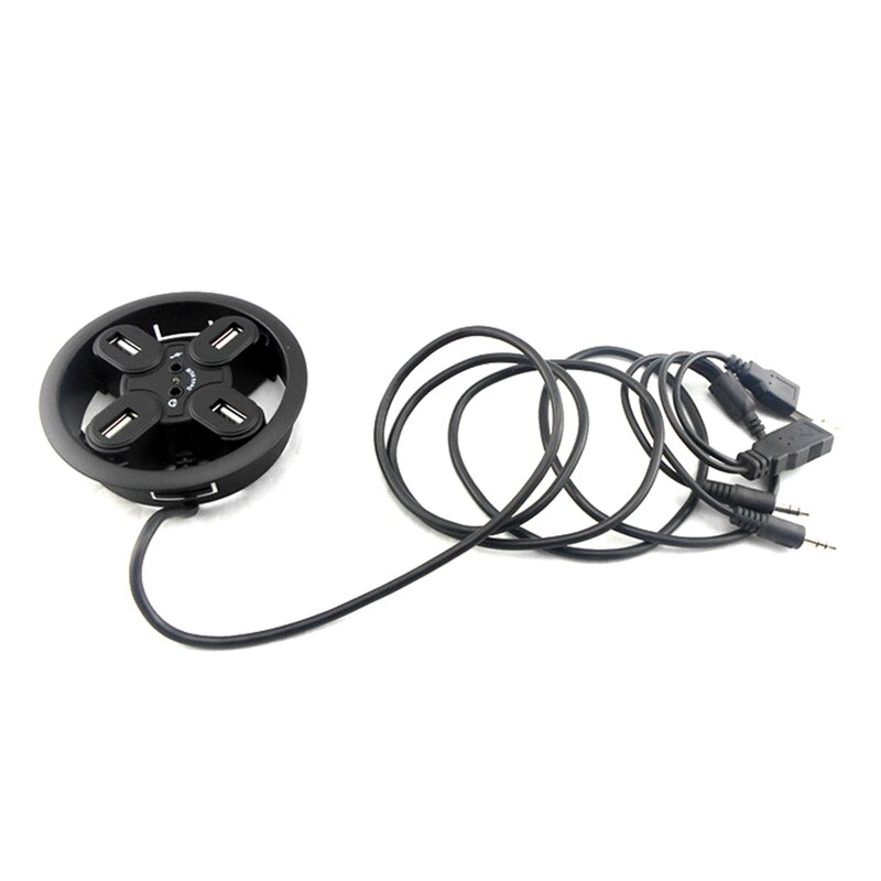 Desktop 4-Port USB2.0 Hub with Headset Microphone Hole Desktop Perforated Splitter Multi-Function Distributor