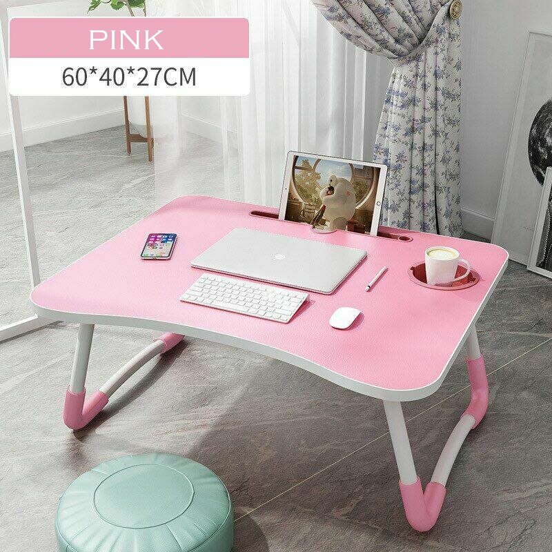 Mesa plegable para ordenador portátil con agujero en la ranura, escritorio portátil para cama, sofá, mesa de estudio: pink