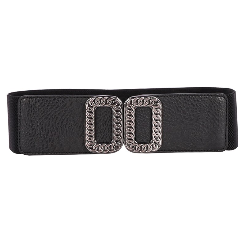 Vintage Koninklijke Ketting Buckle Broeksbanden Vrouwen Buikband Elastische Brede Riem All-Match Tailleband Decoratie Riem Voor Jurk Jas: Black