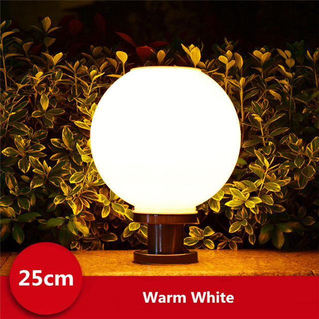 Led rund boll rostfritt stål solar stolpe lampa utomhus  ip65 vattentät kolumn huvud ljus för trädgård villa pelare trädgård hotell: Varmvit -25cm / Silverbas