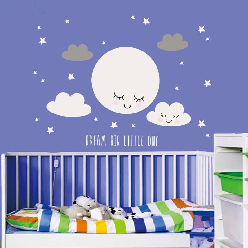 Big Size Smiley Cloud Muurstickers Met Sterren Voor Thuis Sticker Voor Kid Slaapkamer Studie Decoratieve Nursery Baby Muurschildering T200604
