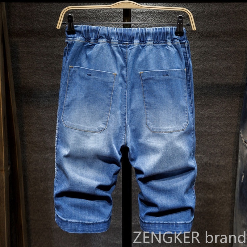 Sommer tynn tøye ut denimshorts menn løs pluss størrelse 7xl 6xl 5xl 4xl elastisk midje harlan shorts tidevann