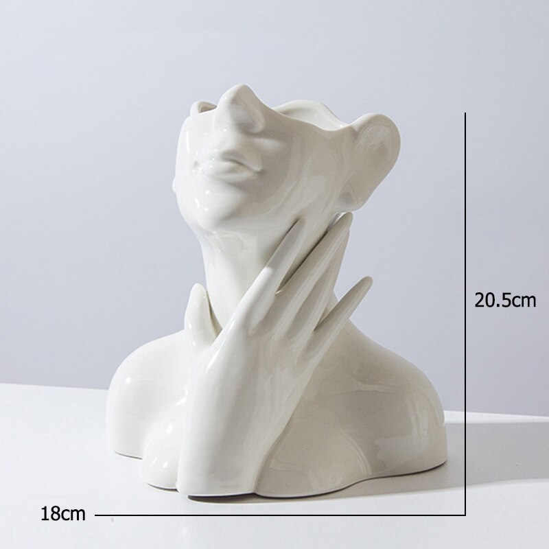 Nordisk stil blomstervase kropp halvt ansikt blomsterkrukke vase keramikk kunst håndverk hjemmedekorasjon tilbehør moderne hjemmekontor dekor: G -20.5cm 8.07 tommer