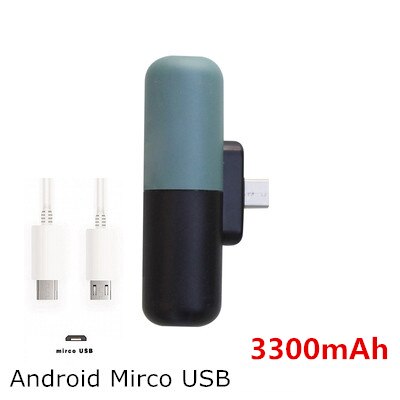 3300Mah Draagbare Mini Power Bank Voor Iphone Samsung Xiaomi Oppo Backup Powerbank Externe Batterij Oplader Mini Capsule Poverbank: Mirco USB Green