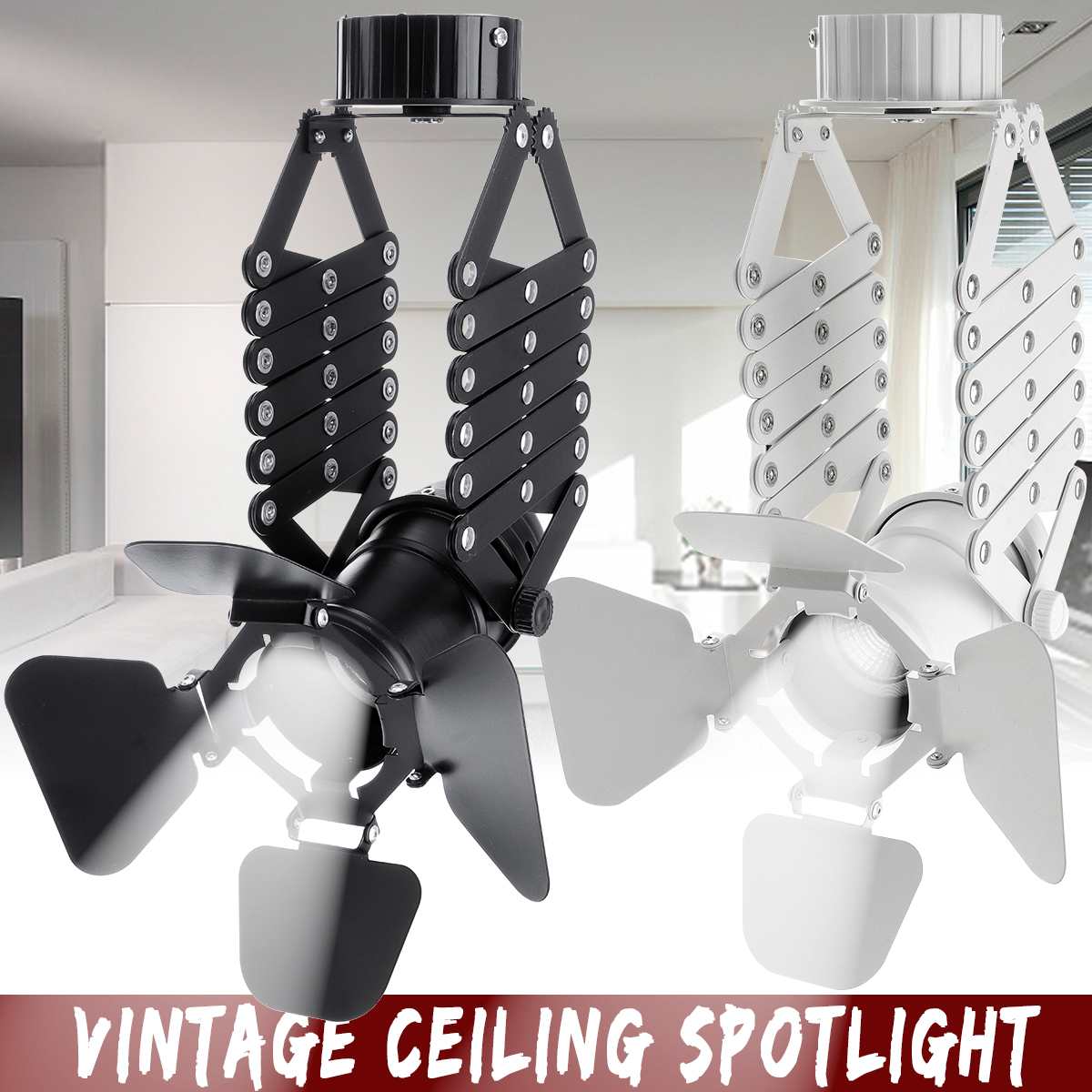 220v industrielle vintage jernskinne pendel loftslampe justerbar led spotlight  e27 110lm til 8-10 kvadratmeter hvid sort