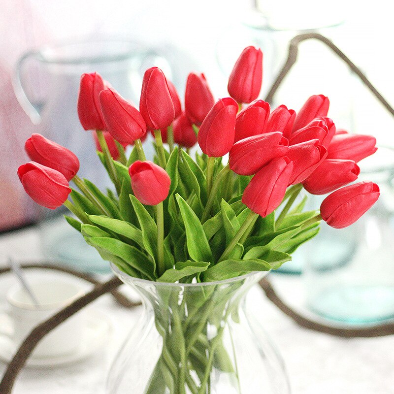 1pc pu tulipan kunstig blomst ekte touch mini tulipan hjem bryllup dekorasjon blomst: 4