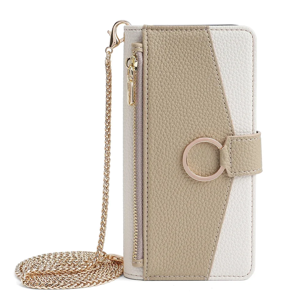 Redmi Note 13 Pro Crossbody Phone Case for Xiaomi Redmi Note 13 13R Pro Plus 13C 5G Poco X6 M6 Pro Wallet Case with Metal Chain: aluminum / WHITE