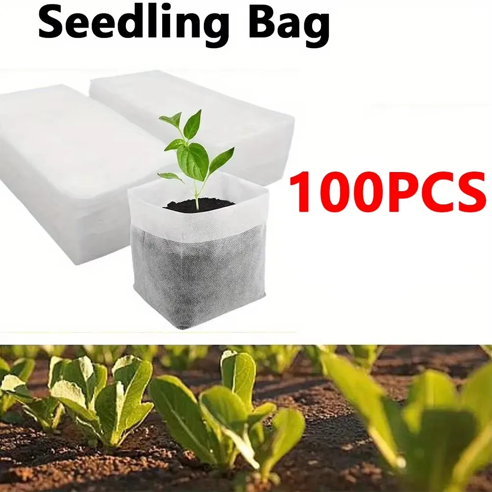 100 Uds. Bolsas biodegradables para vivero de semillas, bolsas para cultivo de plantas no tejidas, bolsa para plantas de macetas de tela, suministros para el jardín del hogar: Default Title