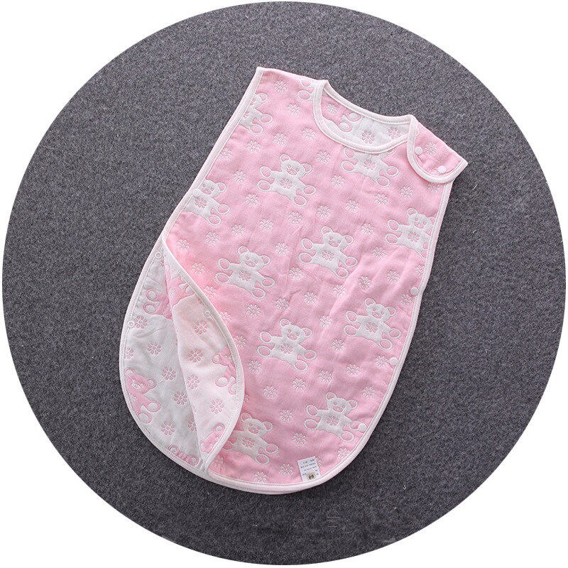 Bébé sac de couchage confortable 6 couches gaze coton pour 0-7Y enfants sommeil couvertures garçons filles enfants Swaddle vêtements de nuit Slaapzak: Pink Bear / 4Y