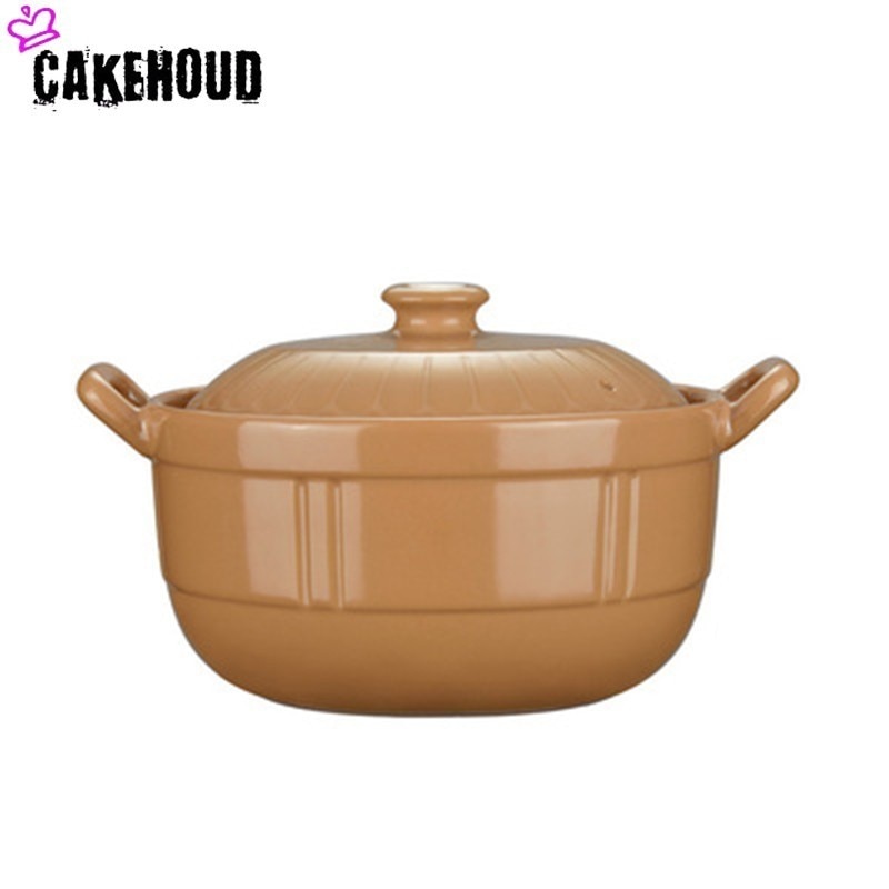 Voorraadpot Keramische braadpan kookplaat stoofpot pot klei pot aarden pot keuken koken pot ronde hittebestendige soep pot met dubbele handgreep en dekking 2.5L Soeppannen (Color : Yellow