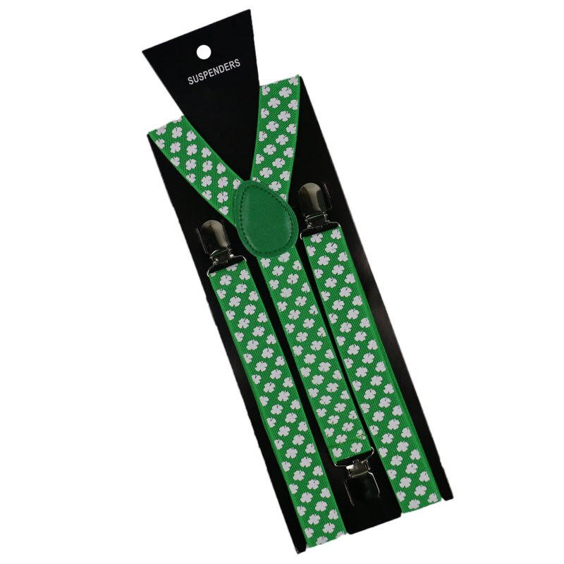 Winfox Black Green White 2.5cm Wide Clover Suspenders For Women Men: 02