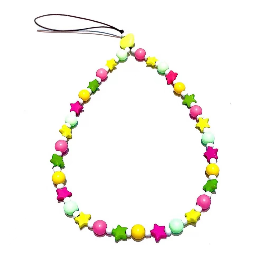 Blauwe Ster Bohemian Rainbow Star Mobiele Telefoon Keten Voor Vrouwen Acryl Regenboog Hart Geometrische Kralen Mobiele Telefoon Keten: Goud-kleur