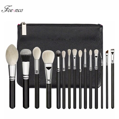 15 Uds. Brochas de maquillaje de pelo sintético negro, base en polvo, colorete, sombra de ojos, juego de brochas de maquillaje para contorno, estuche para cosméticos: Rojo