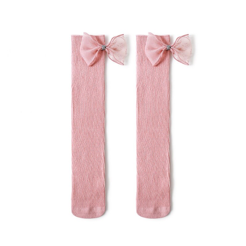 Baby Knie Hoge Lange Sokken Meisjes Bows Sok Katoen Zuigeling Snoep Kleur Been Warmer Voor Kinderen Geribbelde Sokken Peuter Sokken: Pink