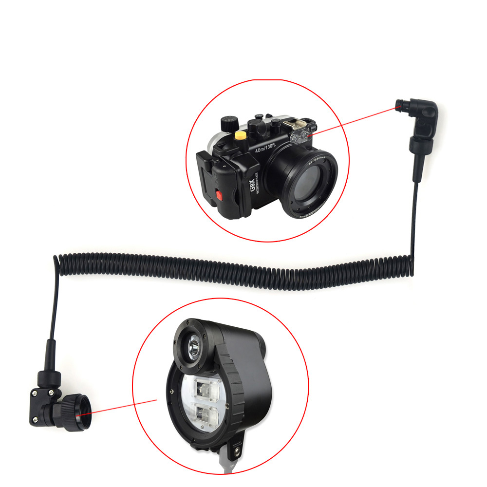 Seafrogs Sync Cord Optic Fiber Cable for INON Sea &amp;Sea Underwater Strobe 1m Female and Male Interface Diving Lighting System