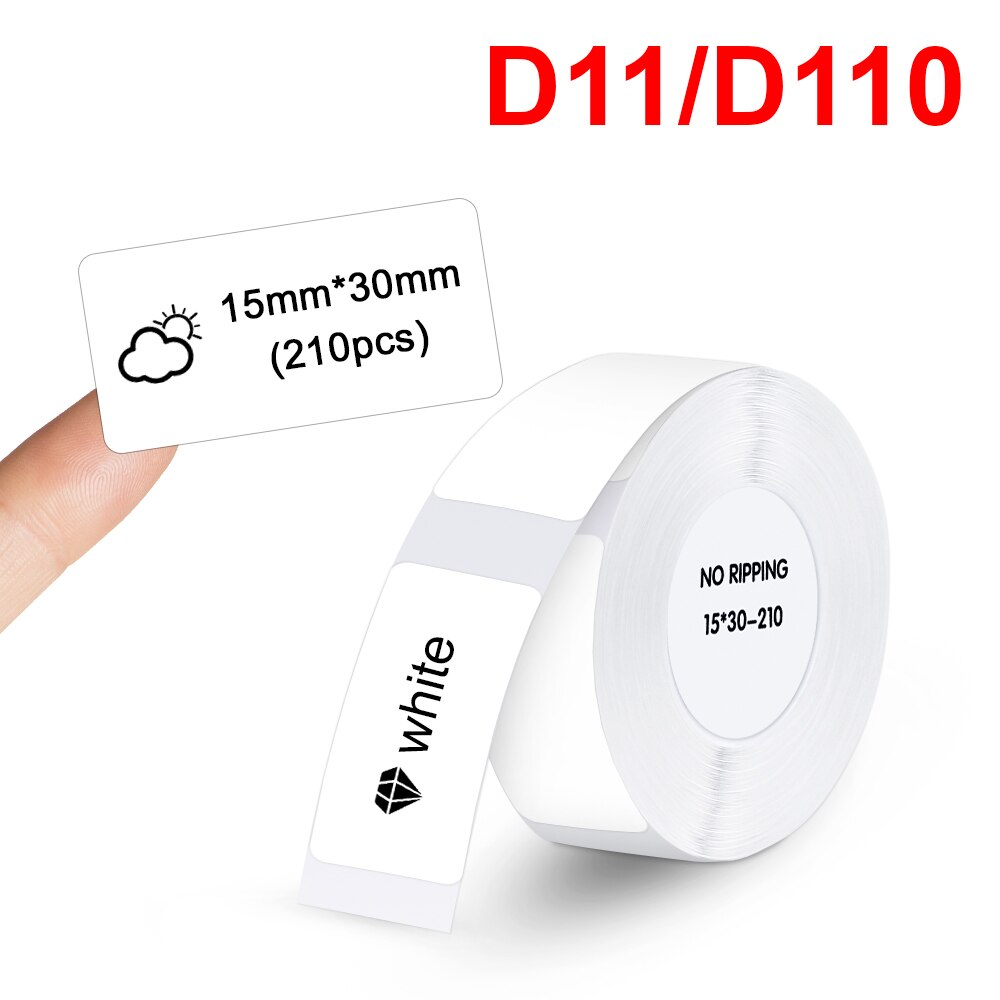Niimbot D11 D110 Etikett Papier 15mm 50mm Wasserdicht Klebstoff D11 Etikett Aufkleber DIY Name Aufkleber für Mini Tragbare d11 Etikett Hersteller: 15x30mm 210Stck