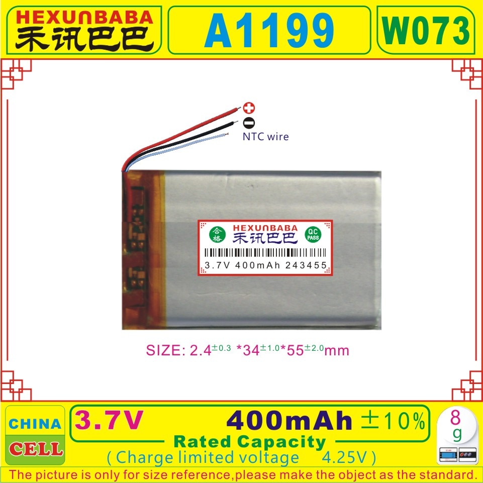 [A1199] 3.7V 4.25V Polymer Li-ion battery fit for IPOD NANO 2,2nd;mp3,mp4,speaker;616-0282;616-0283;616-0292;MA426LL/A [W073]