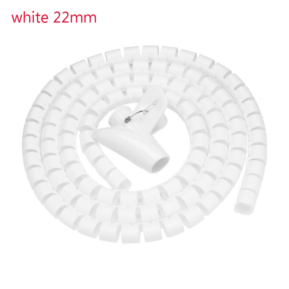 2 m sladdar skydd kabel arrangör förvaring rör kabel upprullare flexibel spiral tub wire wrap skrivbordshantering desktop organizer: Vit 22mm