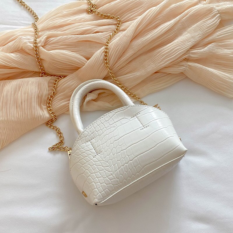 Mini-tas met krokodillenmotief, pu-leren dameshandtas, schoudertas met ketting: Wit