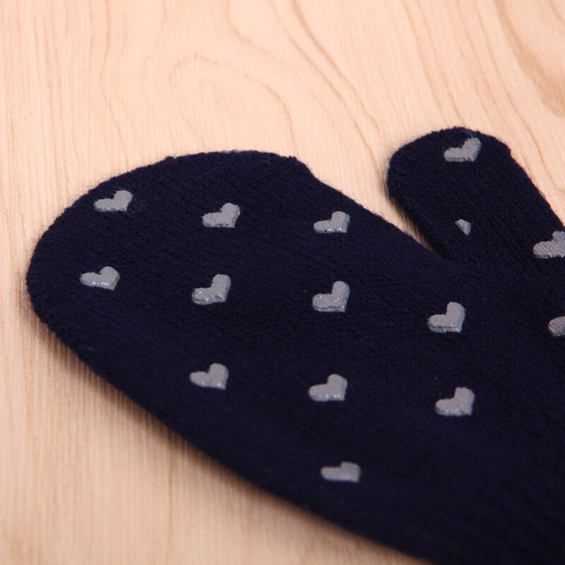 White, Blue, Gray Kids Dot Star Heart Pattern Mittens Boys Girls Soft Knitting Warm Gloves